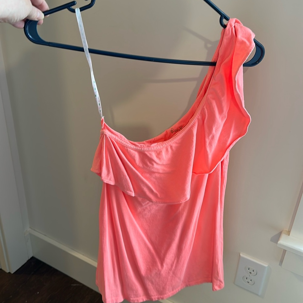 Lilly Pulitzer, one sleeve ruffle shirt